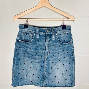 Madewell Heart Print Denim Straight Mini Skirt